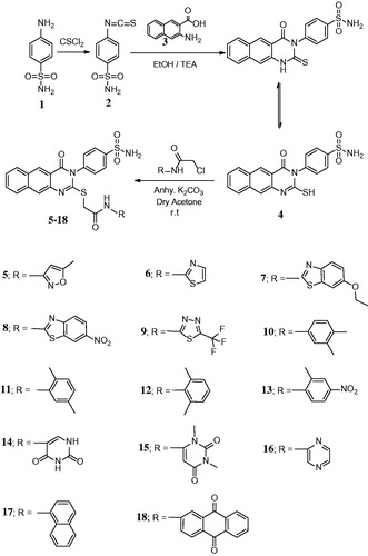 Scheme 1. Synthesis of the benzo[g]quinazolinone derivatives 4–18.