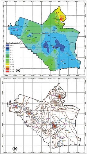 Figure 2. Distribution of the bearing capacity; (a) rainbow view and (b) contours.