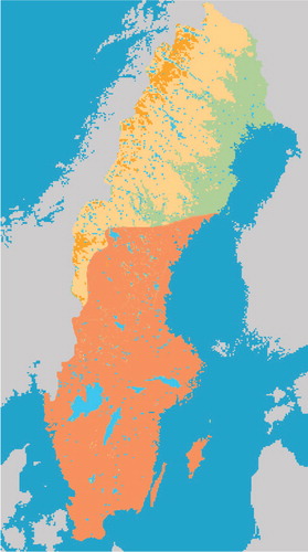 Fig. 1 Distribution of Daubenton's bat in Sweden (area indicated by orange).