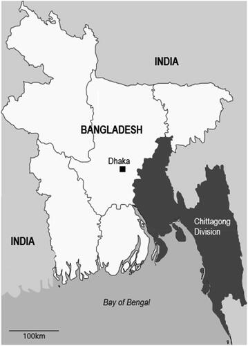 Figure 1. Map of Bangladesh and the location of the Chittagong division.