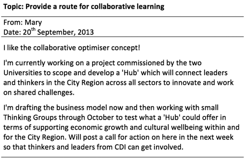 Figure 2. Posting to the online discussion forum reflecting concerns with ‘networking events’.