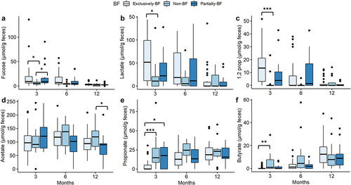 Figure 3. Fecal concentrations of fucose and fermentation metabolites.