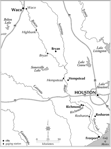 Fig. 3 Lower Brazos map showing gaging stations.