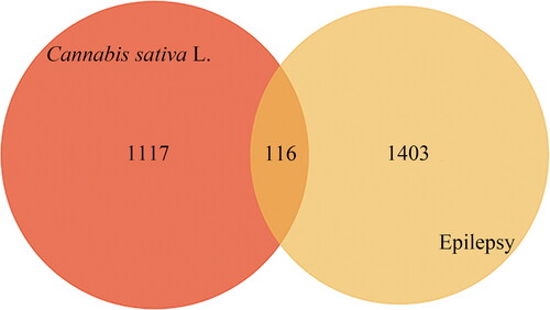 Figure 2. Venn diagram between cannabis targets and epileptic targets.