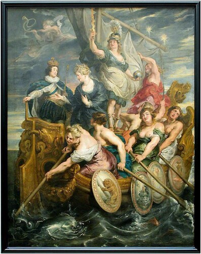 Figure 3. Painting no 19 in the cycle. La Majorité de Louis XIII. La reine remet les affaires au roi, le 20 octobre 1614, Peter Paul Rubens, 1622–1625. INV 1784, MR 975, height 3.94, width 2.95 m. Oil on canvas, photograph © 2003 Musée du Louvre / Angèle Dequier.