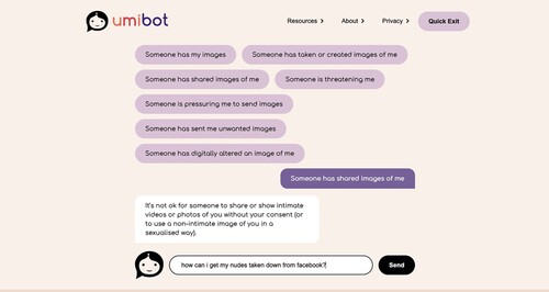 Figure 3. Screenshot of Umibot’s hybrid chat window.