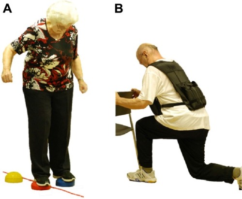 Figure 2 Examples of complementary balance (A) and strength (B) exercises.