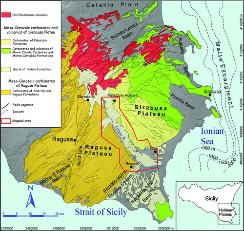 Figure 1. Geological and structural sketch map of the Hyblean region.