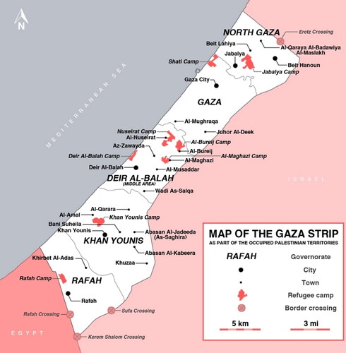 Figure 1. Map of the Gaza Strip and its Five Governorates.Source: MapsLand Citation2023.