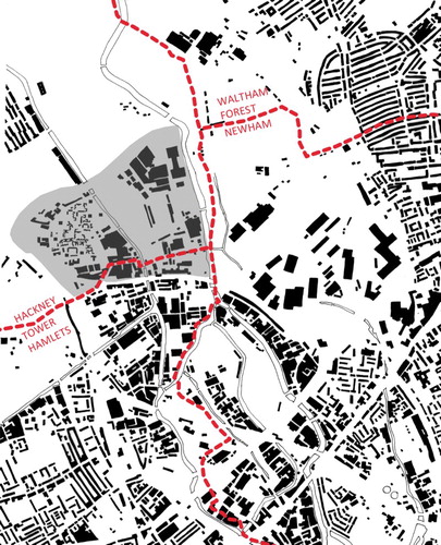 Figure 9. Hackney Wick in the context of significant boundaries in 1970.
