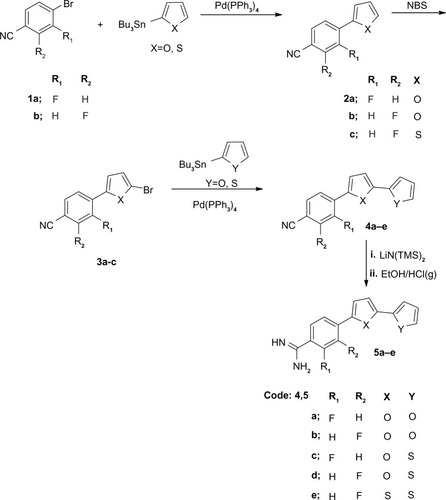 Figure 2 Synthesis of novel monocationic fluoroaryl-2,2′-bichalcophene derivatives.