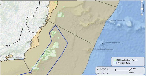 Figure 1. Oil and Gas Production Fields in Campos Basin and Espírito Santo Basin (Source: ANP, Citation2018a).