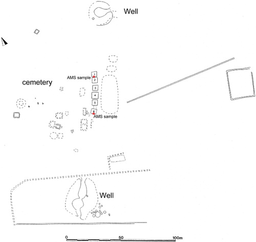 Figure 15. Plan of cemetery ZUL003, showing the tombs of the Banū Khaṭṭāb and related features.