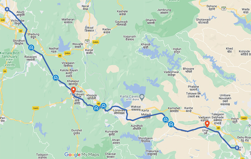 Figure 4. The 94 km long study section from Mumbai (A) to Pune (B) (Charly and Mathew Citation2019b).