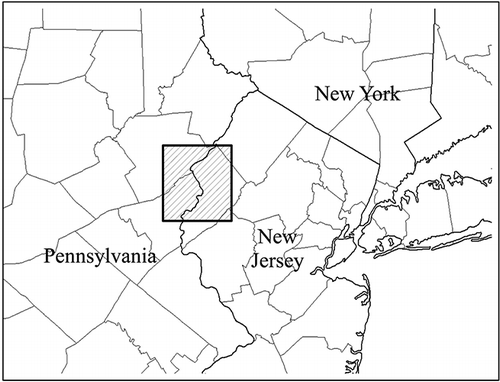Figure 1. Location of the CALMET/CALPUFF meteorological modeling domain (hatched area).