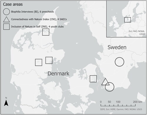 Figure 1. Location of the cases where the three different C2N scales were applied (SAEC = school-age educare).