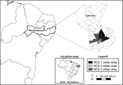Figure 2. Location of the municipality of Caruaru and distribution of HCS.