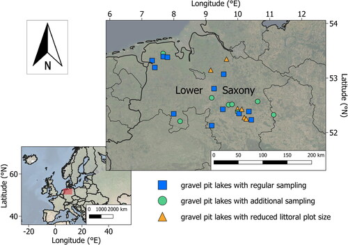 Figure 1. Map of all sampled gravel pit lakes in Lower Saxony, Germany.