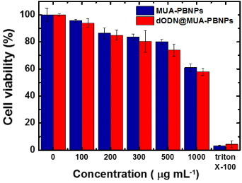 Figure 9. Cell viability test for the dODN@MUA–PBNPs with different incubation concentrations.