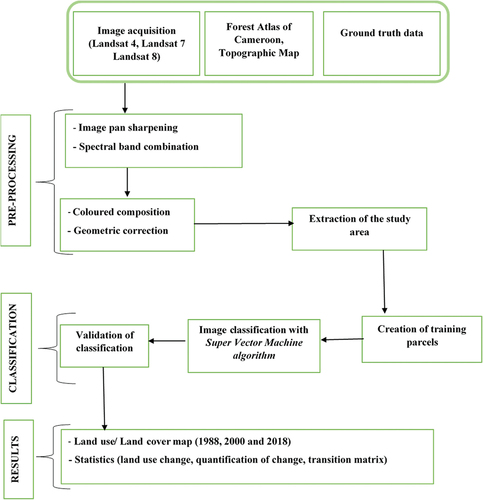 Figure 2. Flowchart showing the different stages of satellite images processing to obtain the land cover map.