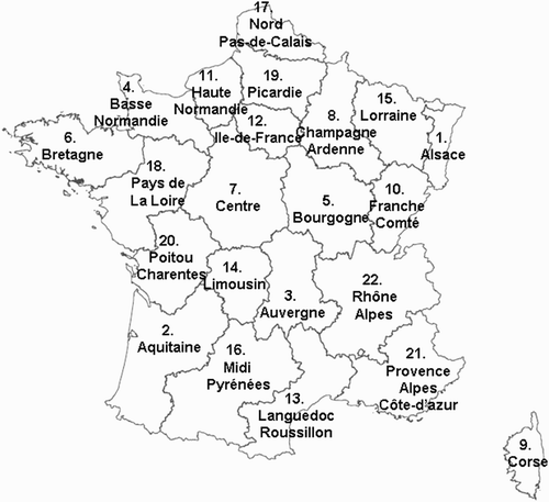 Figure 3. The administrative regions of France.