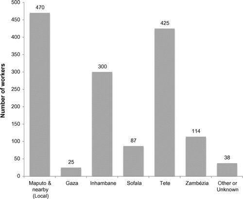 Figure 4. Origins of cane-cutters employed, 2014. Source of data: Açucareira de Xinavane, 2014.