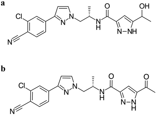 Figure 4. Darolutamide (a) and Ketodarolutamide (b).