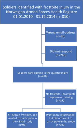 Figure 1. Flow chart for the 96 soldiers with frostbite sequel eligible for the study.