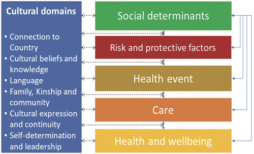 Figure 8. The mayi kawyu framework suggesting how cultural domains interact with health and wellbeing of indigenous peoples (source: Lovett et al., Citation2020).
