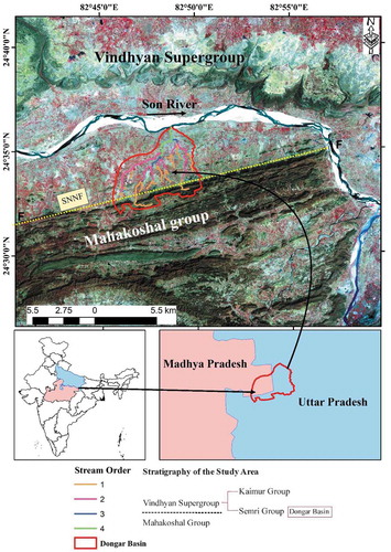 Figure 1. Satellite imaginary showing the Dongar River Basin, Son Valley, Central India.