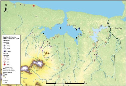 Figure 3. Distribution of traces of Amerindian activities in the region