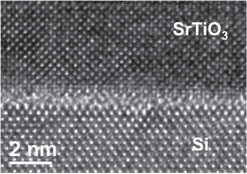 Figure 1. High-resolution TEM image of a SrTiO3 thin film deposited on Si (001) substrate by MBE.