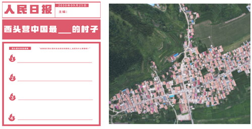 Figure 4. Future newspaper template (left) and the village map supplied in the workshops (right).