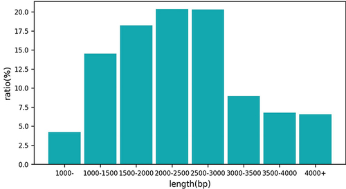 Figure 2 The patient’s tNGS sequence length statistics. The sequence number of TW is 867, and the signal strength is medium. The sequence number of HMPV is 127, and the signal strength is medium. The tNGS also suggests that there are two types of background microbes, Abiotrophia defectiva, and Veillonella parvula.