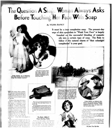 Figure 2. Palmolive soap advert featuring Vilma Bánky from 1927.