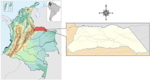 Figure 1. Location of the Arauca department (red colour), eastern Colombia.