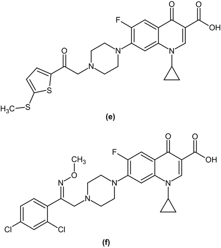 Figure 5.  Ciprofloxacin derivatives (e) and (f).