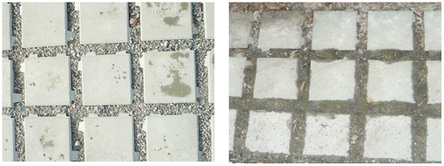Figure 8. Newly constructed and later clogged infiltration trench surface covered with interlocking concrete pavers.