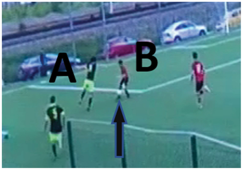 Figure 4. The ball bounces off B.