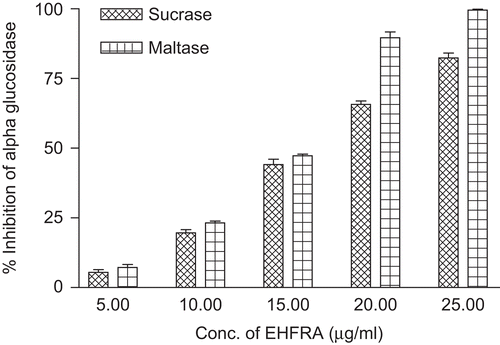 Figure 5.  Alpha glucosidase (sucrase and maltase activity) inhibition in presence of EHFRA.
