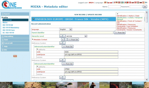 Figure 3.  Web interface of the OneGeology-Europe metadata catalogue: addition of a record.