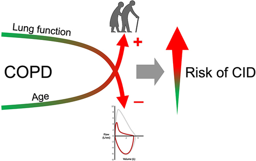 Figure 5 CID risk increases in older patients with worse lung function.