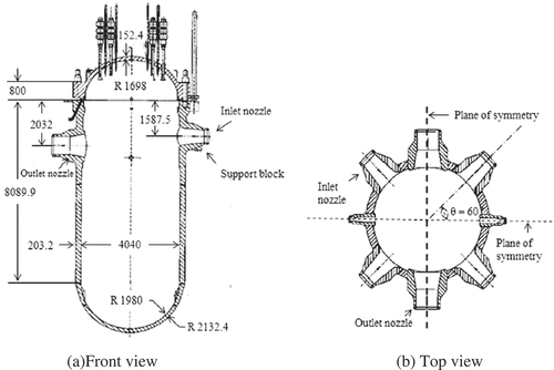 Figure 2. Geometric parameters of AP1000 RV outer profile, mm.