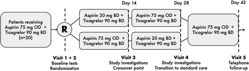 Figure 1. Overall design of the WILL lOWer dose aspirin be more effective in ACS? (WILLOW ACS) study. ACS, acute coronary syndrome; BD, twice daily; mg, milligrams; OD, once daily; R, point of randomization.