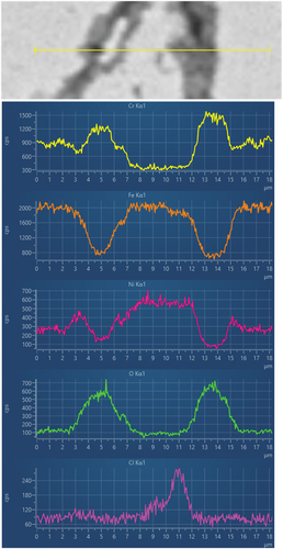 Figure 9. EDS line scans from location in Figure 8.