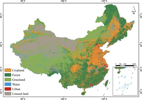 Figure 4. Updated annual land use/land cover (LULC) maps of 2022 in China (for 2016–2021 maps, please see Figure S1.)