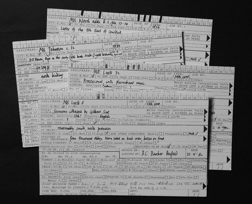 FIGURE 3. Edge-notched documentation cards, part of a four-card system designed by Chis Clarkson to be mechanically searchable (The Bodleian Libraries, The University of Oxford).
