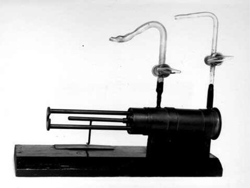 Figure 3. The apparatus with which Rutherford and Chadwick refined measurements of the nuclear disintegration of different atomic nuclei (Rutherford and Chadwick Citation1921).