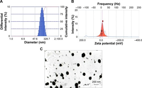 Figure 5 Characterization of the prepared AP-PLGA-NPs.