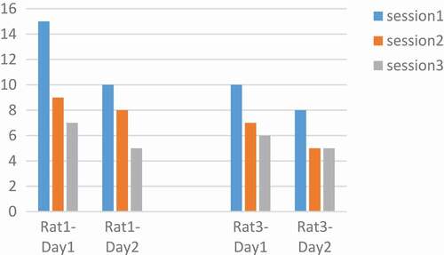 Figure 8. Performance of rats at 130 µA. Rats No 4,5 with 20 biphasic pulse, amplitude:130 µA, pulse width:1000 µs, frequency:100 Hz.